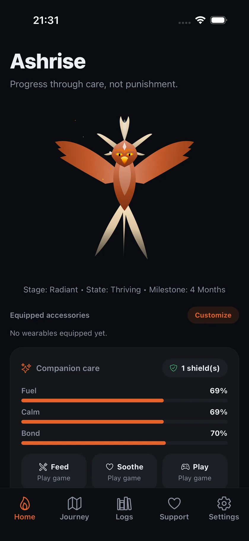 Ashrise radiant phoenix stage on the home screen